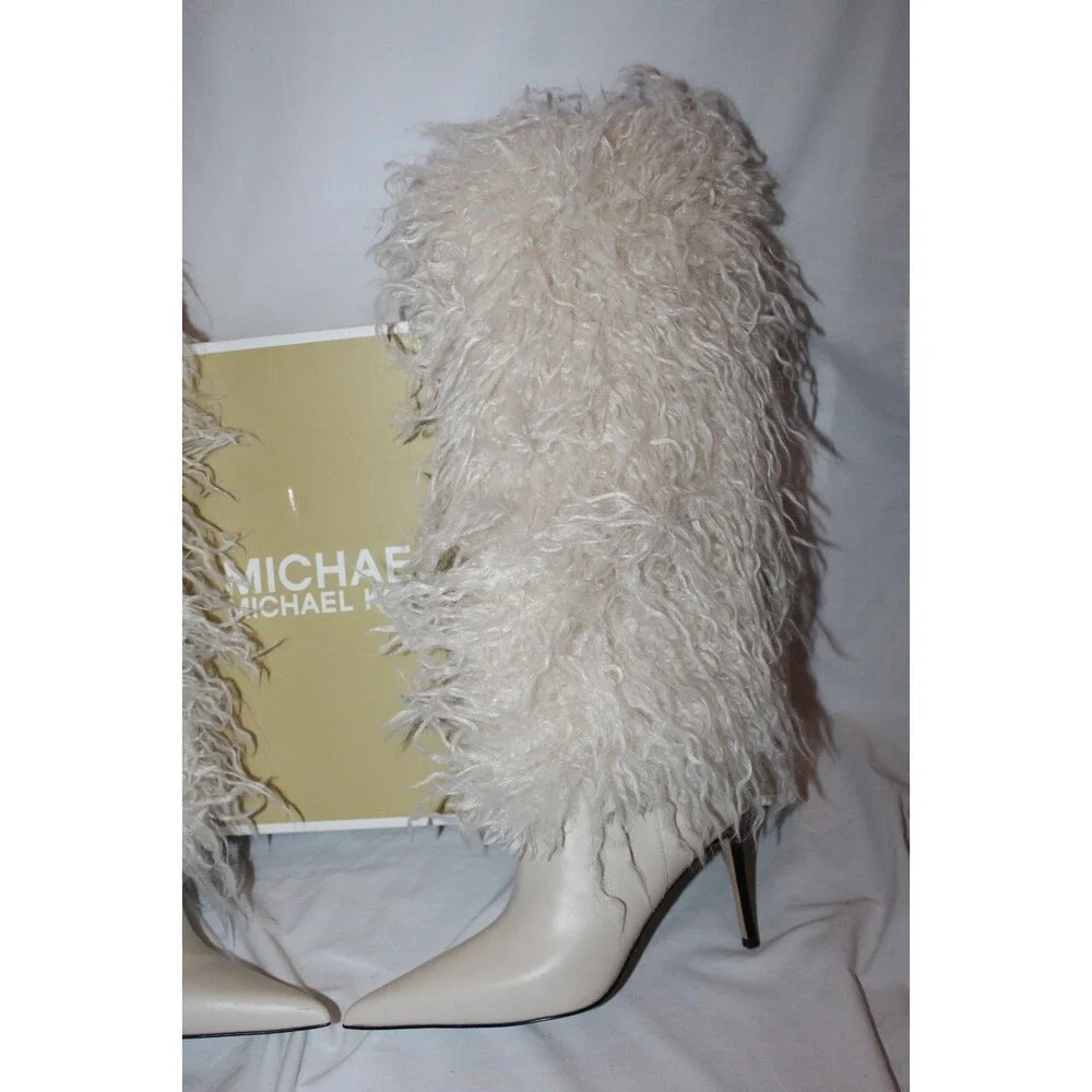 Michael Kors Women's Dawn Heeled Tall Fur Boots NEW $385 Natural Sz 7.5